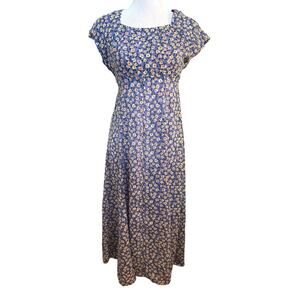 Vintage Fiasco 70’s Floral Blue Zip up Back only to Waist Long Dress.  S